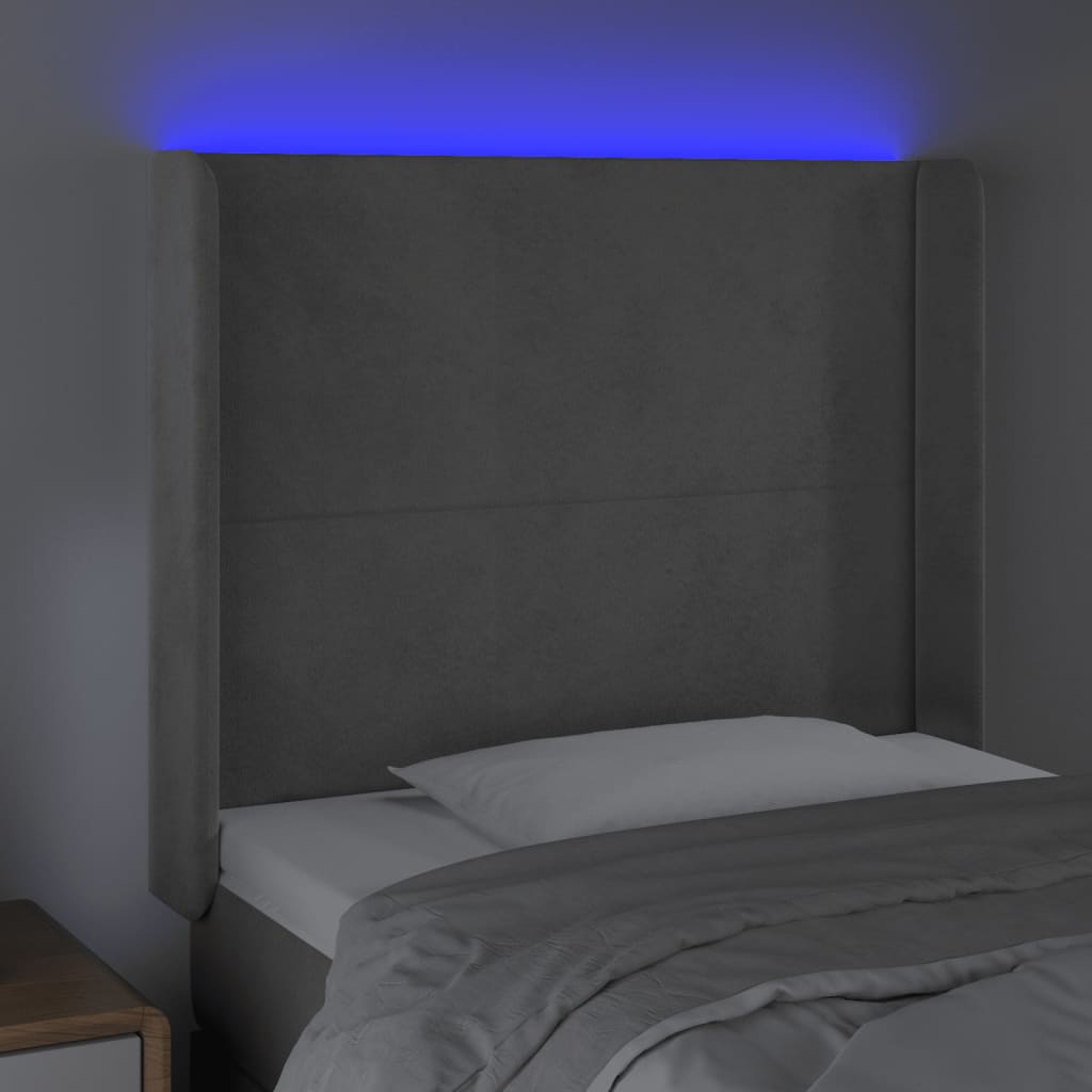 vidaXL Tăblie de pat cu LED, gri deschis, 103x16x118/128 cm, catifea