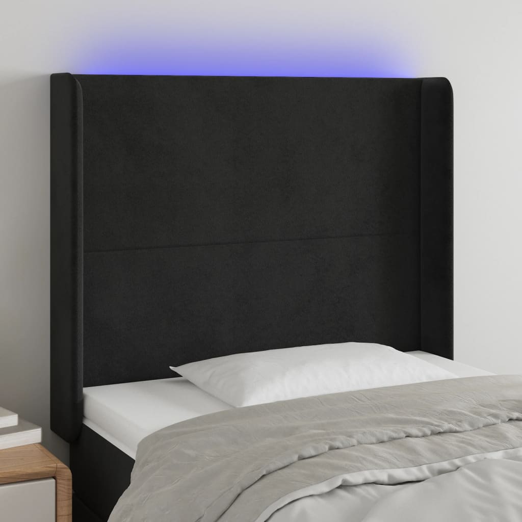 vidaXL Tăblie de pat cu LED, negru, 103x16x118/128 cm, catifea vidaXL Tăblie de pat cu LED, negru, 103x16x118/128 cm, catifea