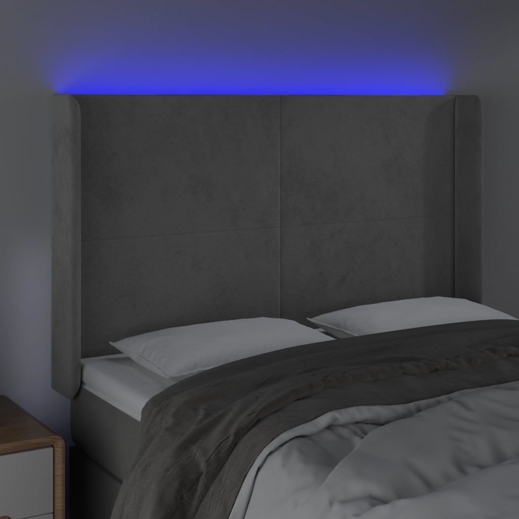 vidaXL Tăblie de pat cu LED, gri deschis, 147x16x118/128 cm, catifea