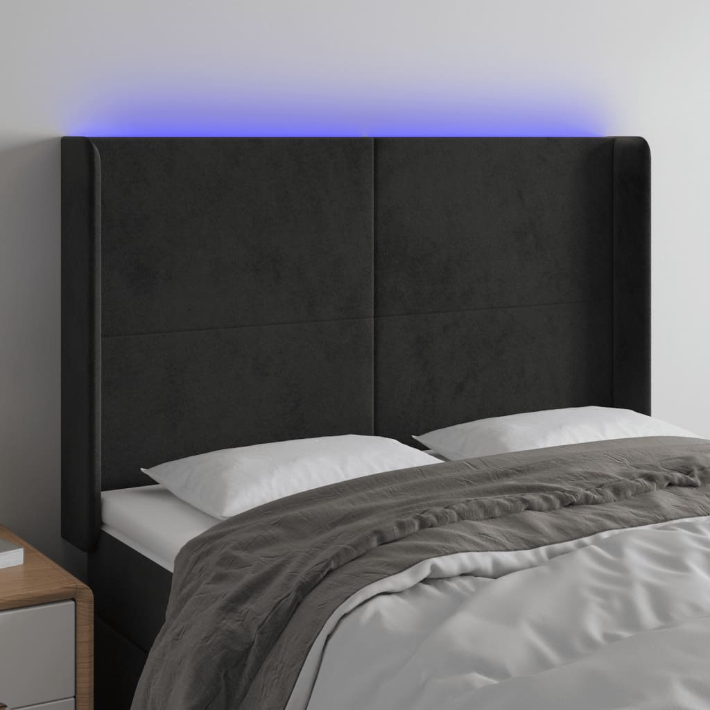 vidaXL Tăblie de pat cu LED, negru, 147x16x118/128 cm, catifea vidaXL Tăblie de pat cu LED, negru, 147x16x118/128 cm, catifea