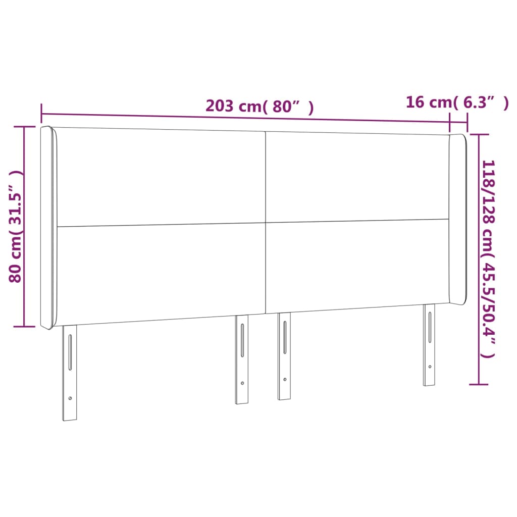 vidaXL Tăblie de pat cu LED, albastru închis, 203x16x118/128cm catifea