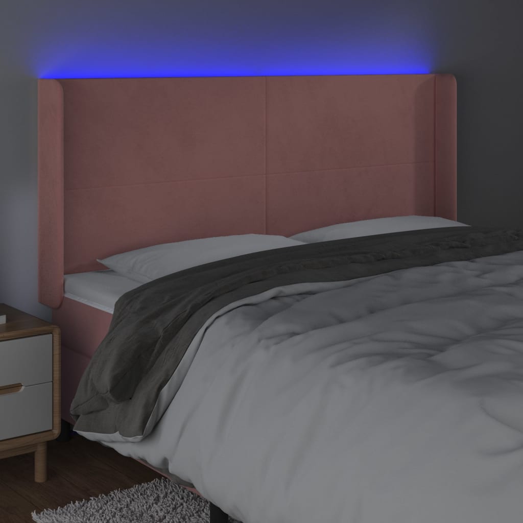 vidaXL Tăblie de pat cu LED, roz, 203x16x118/128 cm, catifea