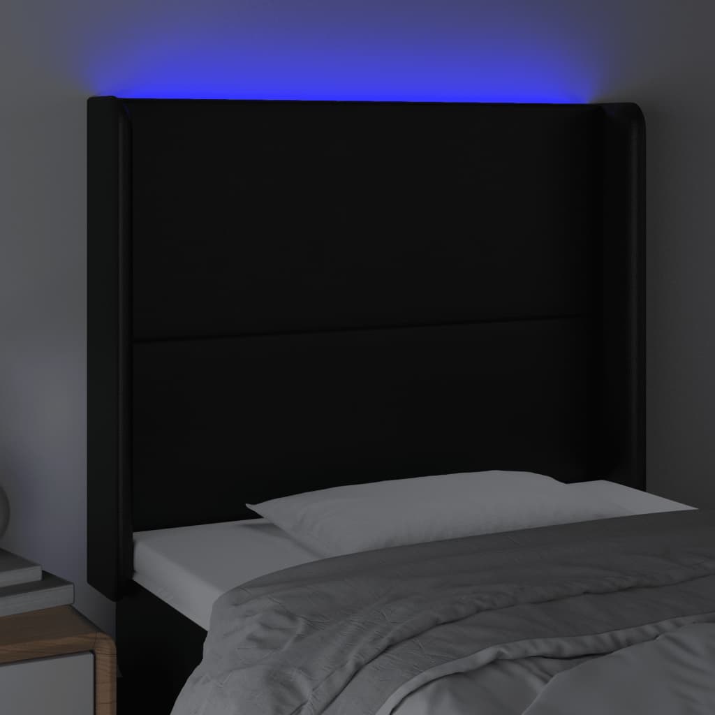vidaXL Tăblie de pat cu LED, negru, 83x16x118/128 cm, piele ecologică