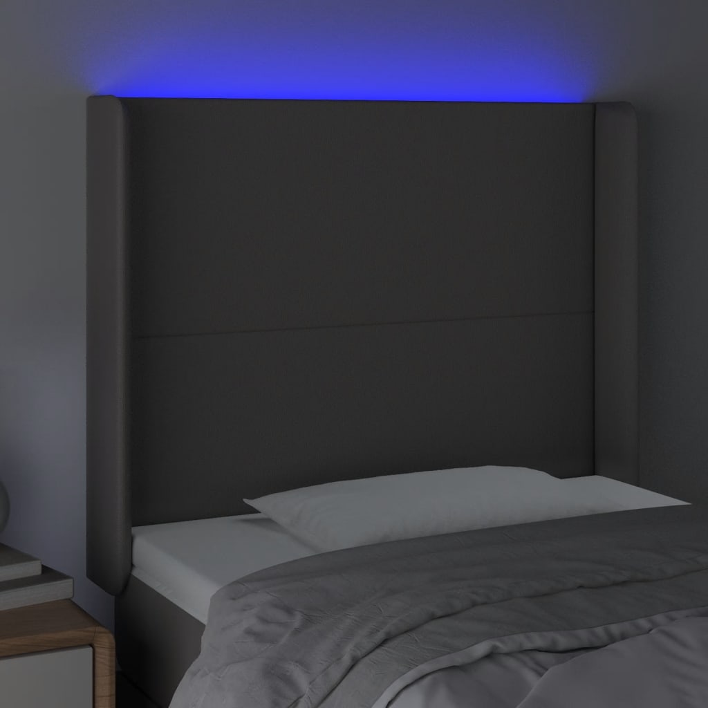 vidaXL Tăblie de pat cu LED, gri , 83x16x118/128 cm, piele ecologică vidaXL Tăblie de pat cu LED, gri , 83x16x118/128 cm, piele ecologică