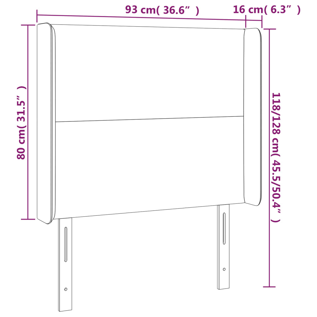 vidaXL Tăblie de pat cu LED, alb, 93x16x118/128 cm, piele ecologică
