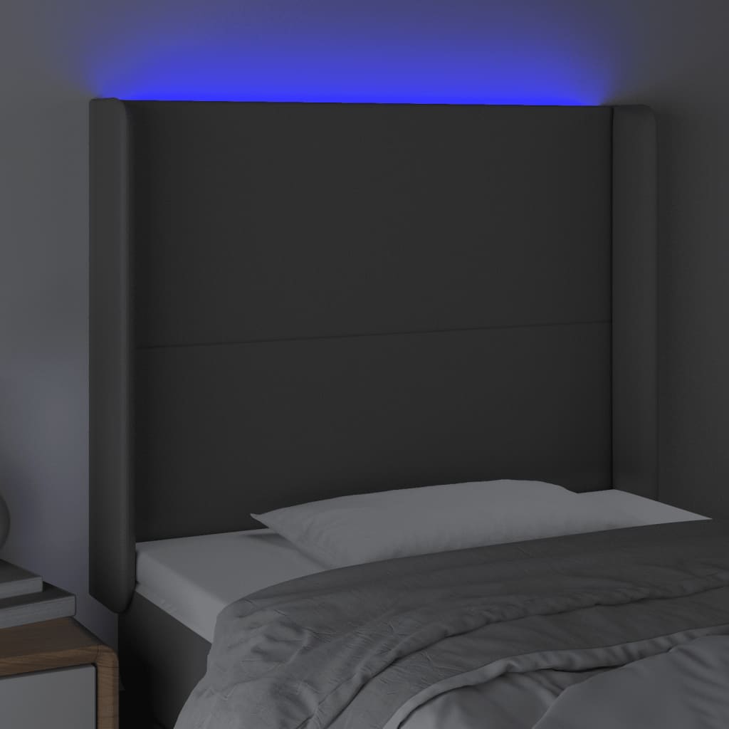 vidaXL Tăblie de pat cu LED, gri , 93x16x118/128 cm, piele ecologică