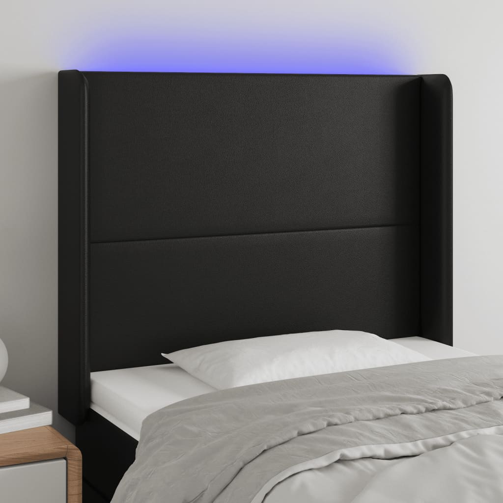 vidaXL Tăblie de pat cu LED, negru, 103x16x118/128 cm, piele ecologică vidaXL Tăblie de pat cu LED, negru, 103x16x118/128 cm, piele ecologică