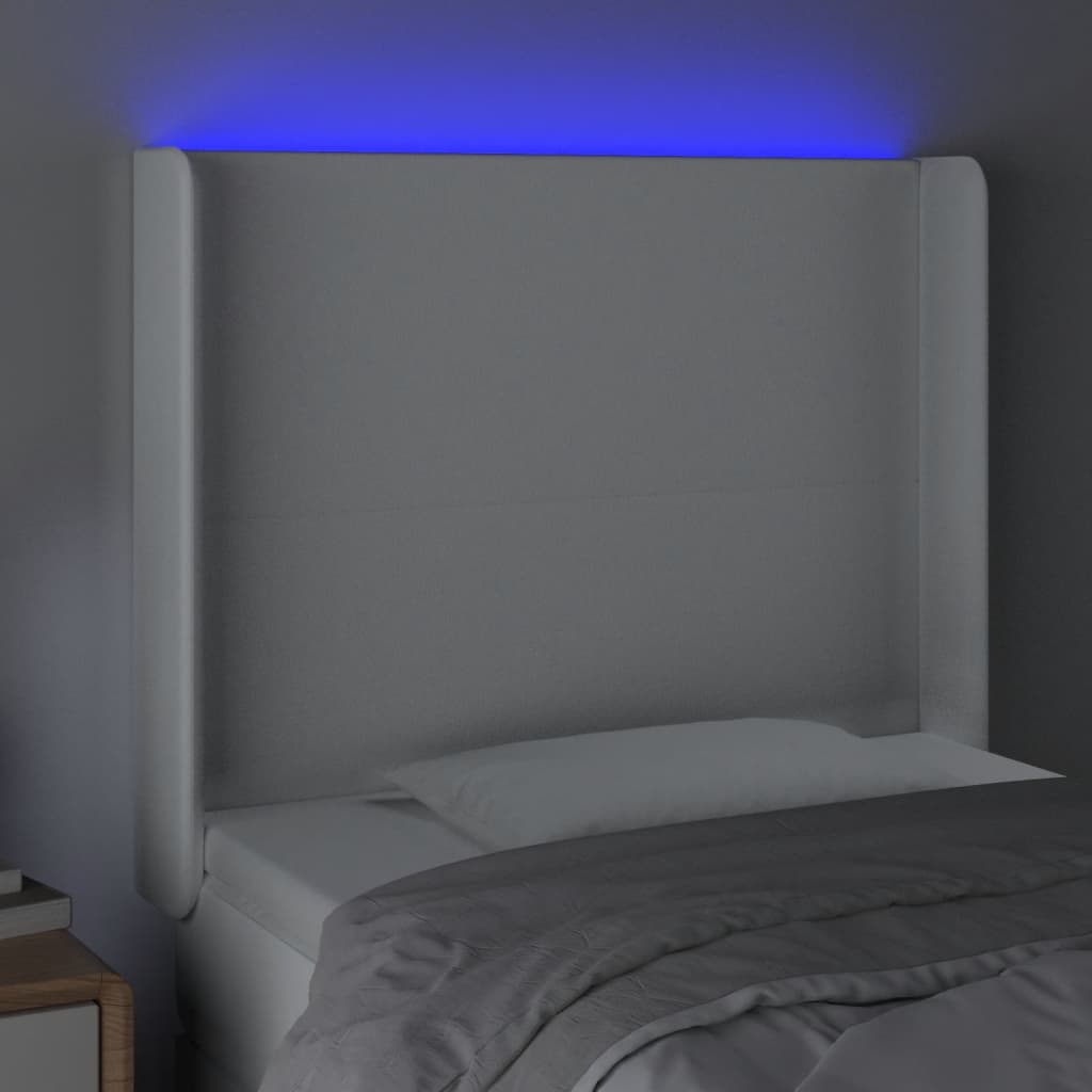 vidaXL Tăblie de pat cu LED, alb, 103x16x118/128 cm, piele ecologică vidaXL Tăblie de pat cu LED, alb, 103x16x118/128 cm, piele ecologică