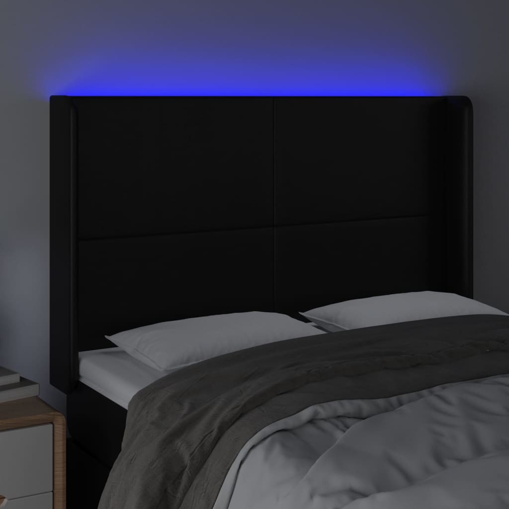 vidaXL Tăblie de pat cu LED, negru, 147x16x118/128 cm, piele ecologică vidaXL Tăblie de pat cu LED, negru, 147x16x118/128 cm, piele ecologică