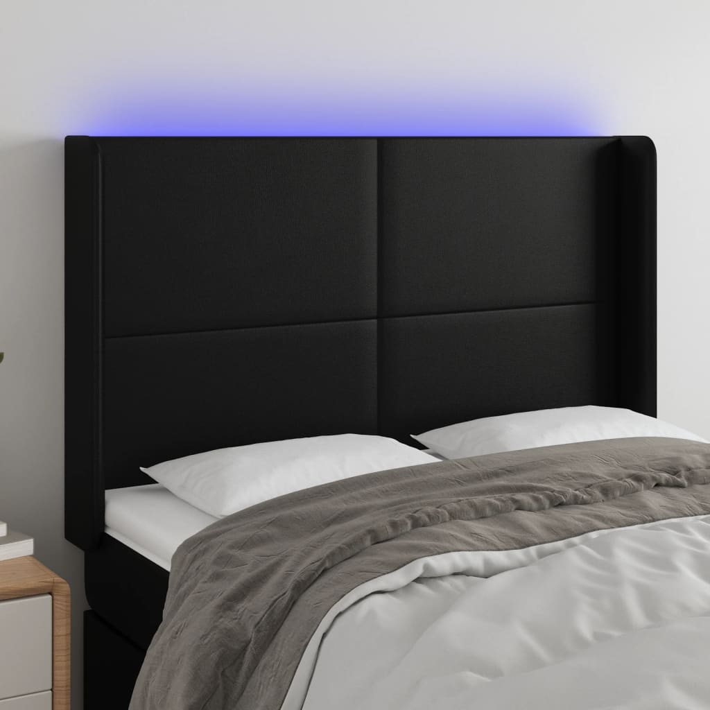 vidaXL Tăblie de pat cu LED, negru, 147x16x118/128 cm, piele ecologică vidaXL Tăblie de pat cu LED, negru, 147x16x118/128 cm, piele ecologică
