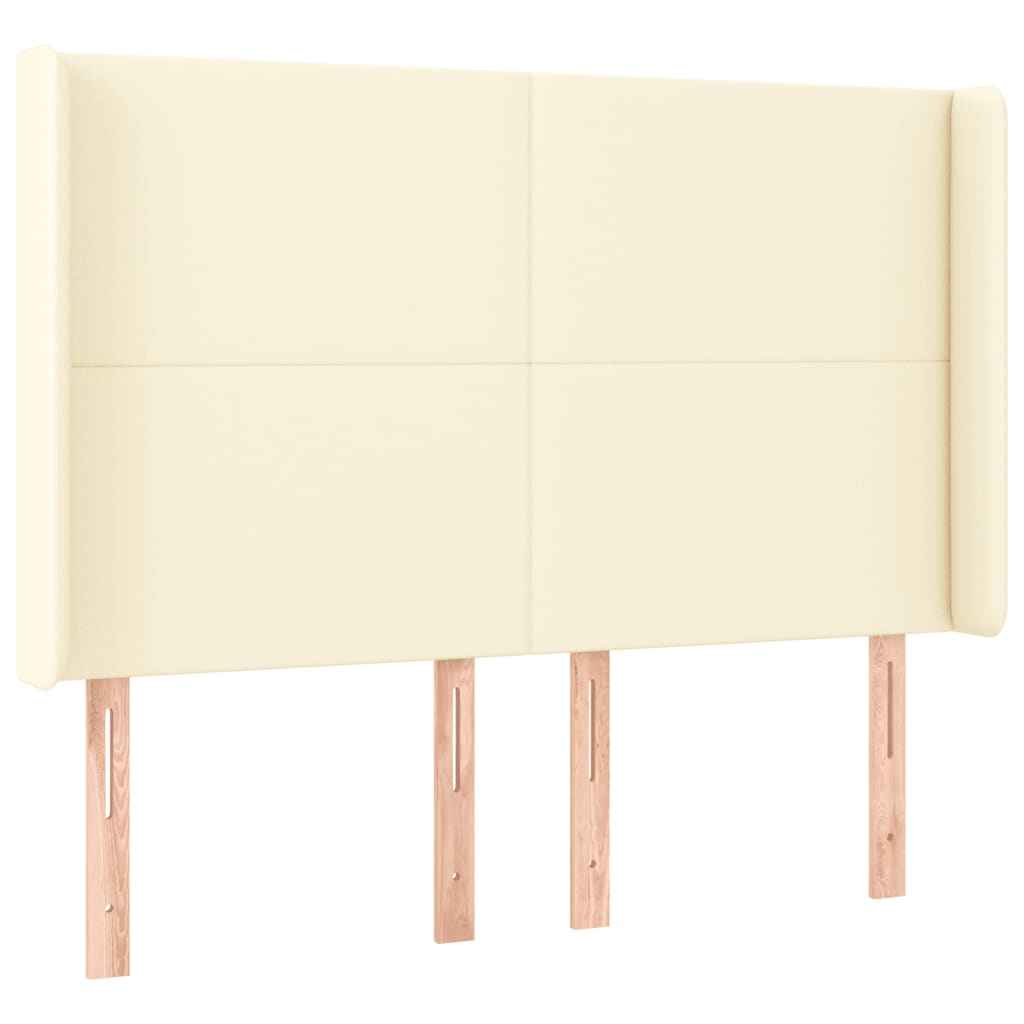 vidaXL Tăblie de pat cu LED, crem, 147x16x118/128 cm, piele ecologică
