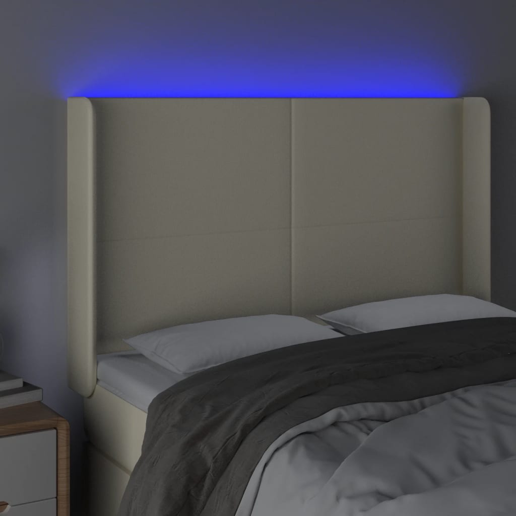 vidaXL Tăblie de pat cu LED, crem, 147x16x118/128 cm, piele ecologică