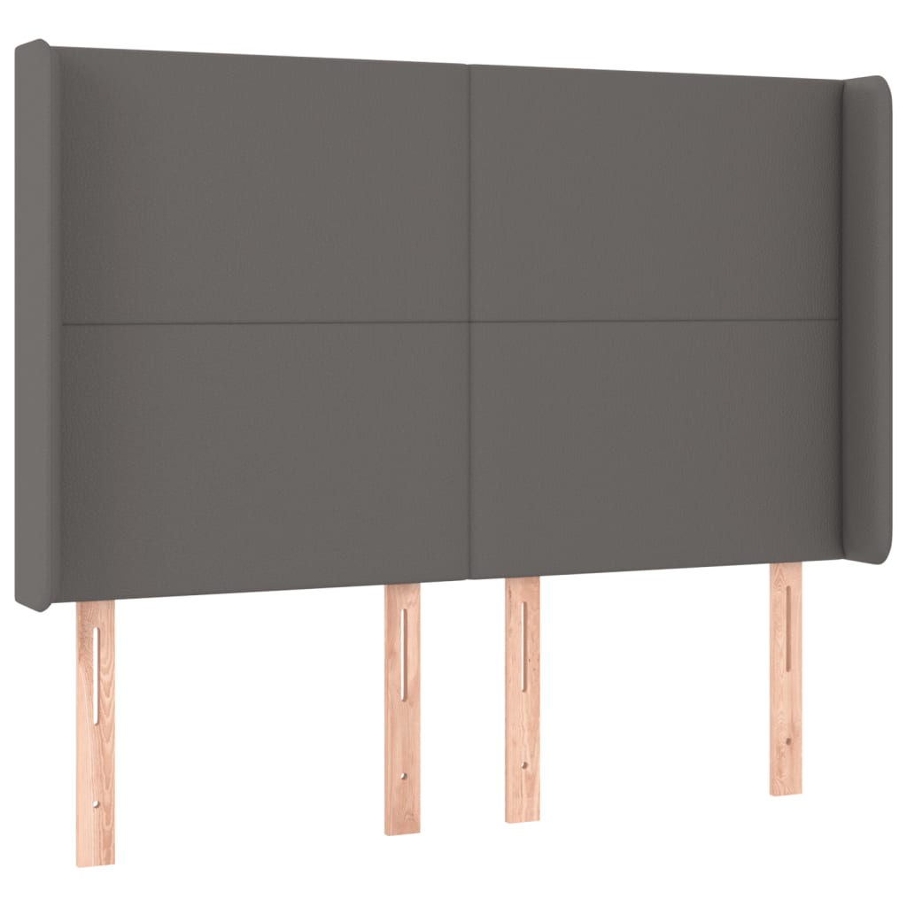 vidaXL Tăblie de pat cu LED, gri, 147x16x118/128 cm, piele ecologică