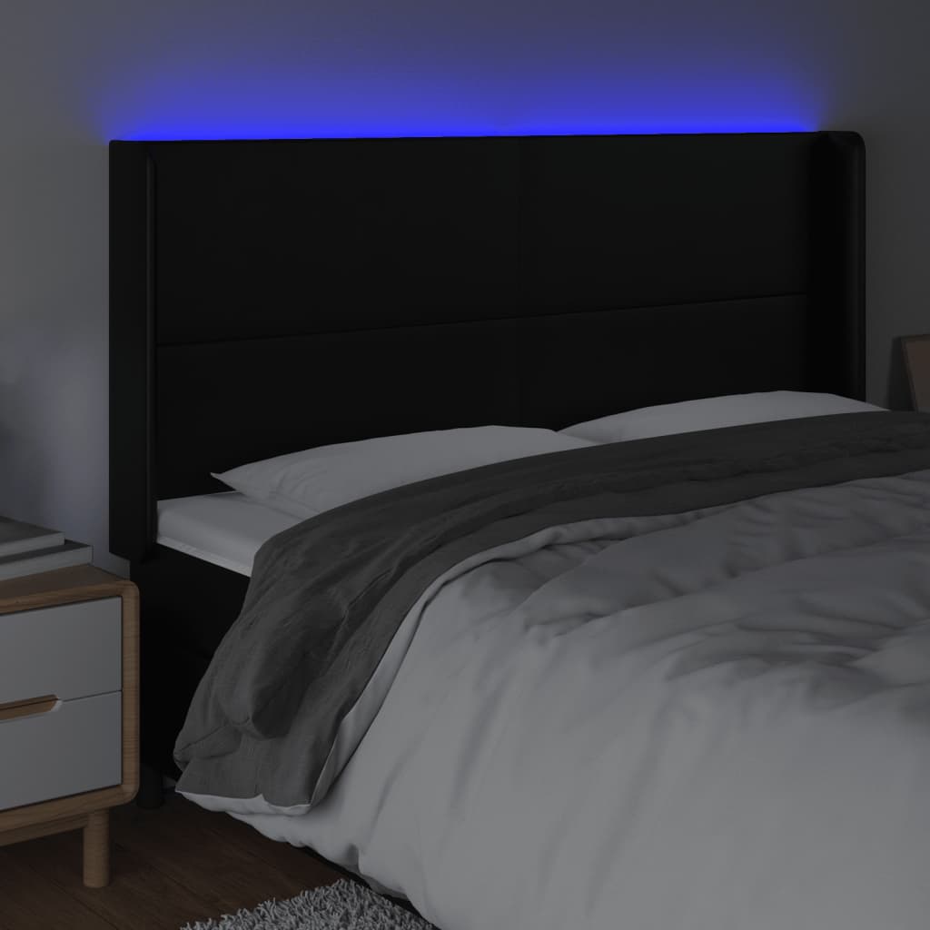vidaXL Tăblie de pat cu LED, negru, 183x16x118/128 cm, piele ecologică vidaXL Tăblie de pat cu LED, negru, 183x16x118/128 cm, piele ecologică
