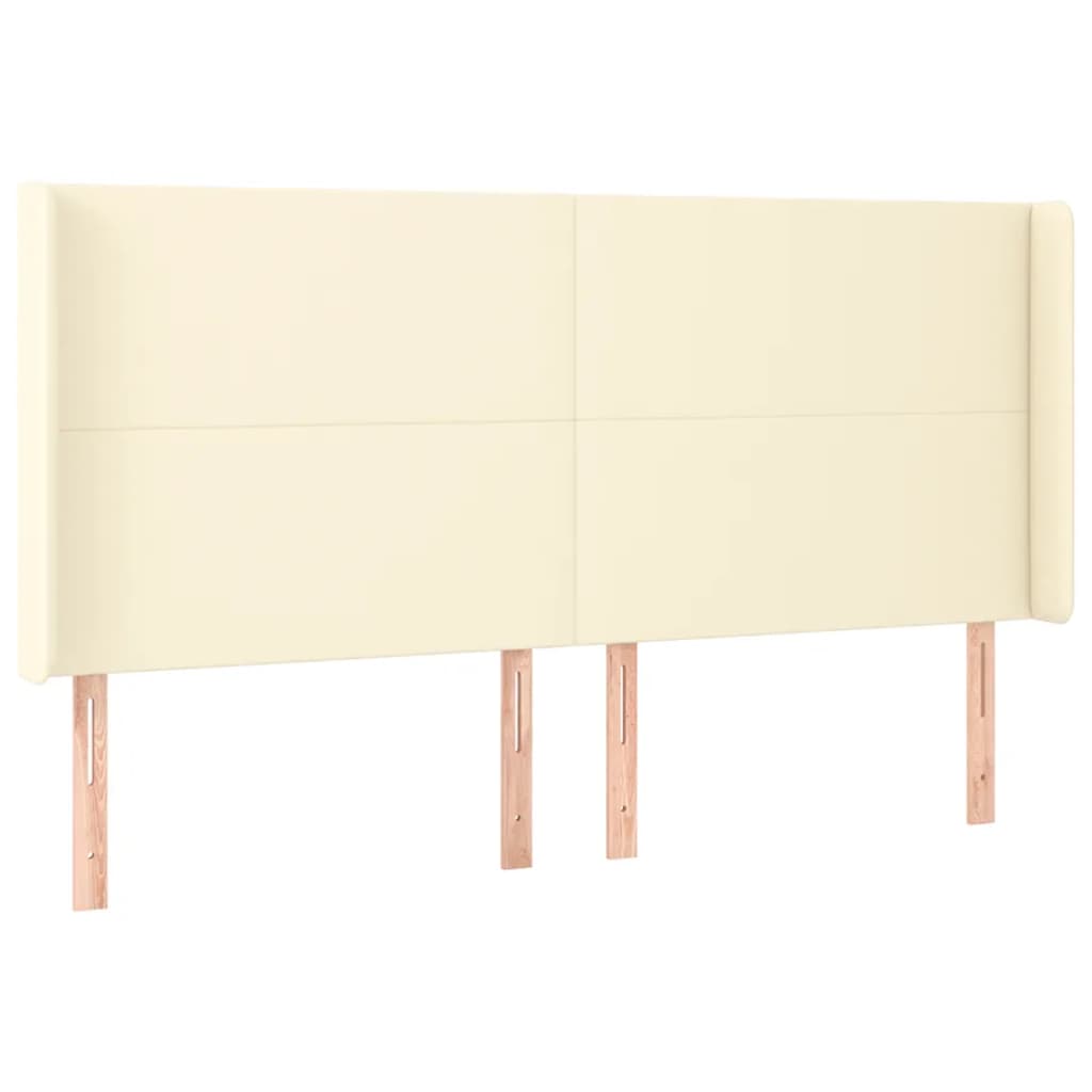 vidaXL Tăblie de pat cu LED, crem, 183x16x118/128 cm, piele ecologică