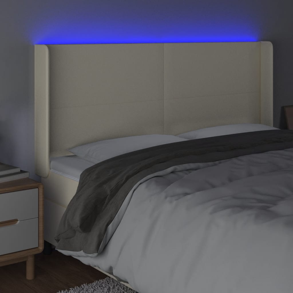 vidaXL Tăblie de pat cu LED, crem, 183x16x118/128 cm, piele ecologică