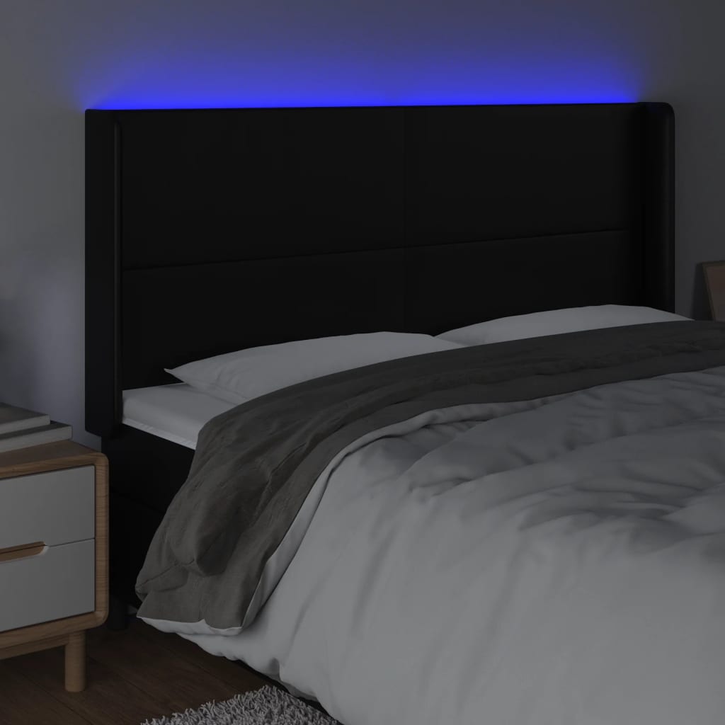 vidaXL Tăblie de pat cu LED, negru, 203x16x118/128 cm, piele ecologică vidaXL Tăblie de pat cu LED, negru, 203x16x118/128 cm, piele ecologică