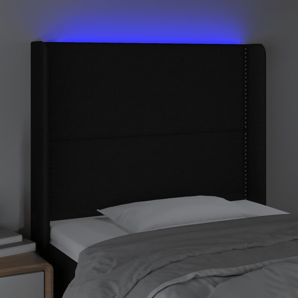 vidaXL Tăblie de pat cu LED, negru, 83x16x118/128 cm, textil