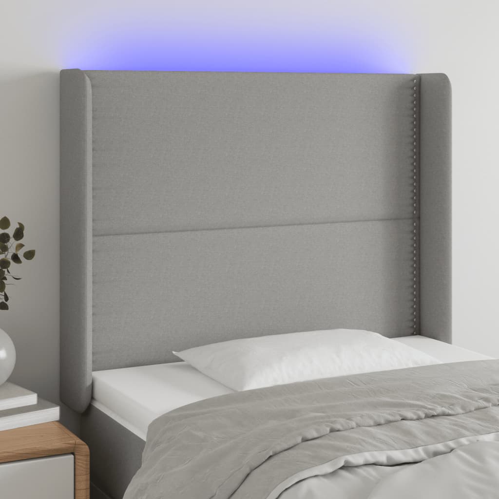 vidaXL Tăblie de pat cu LED, gri deschis, 93x16x118/128 cm, textil vidaXL Tăblie de pat cu LED, gri deschis, 93x16x118/128 cm, textil