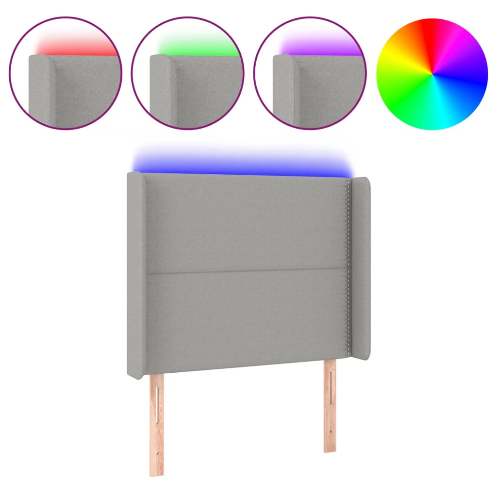 vidaXL Tăblie de pat cu LED, gri deschis, 103x16x118/128 cm, textil