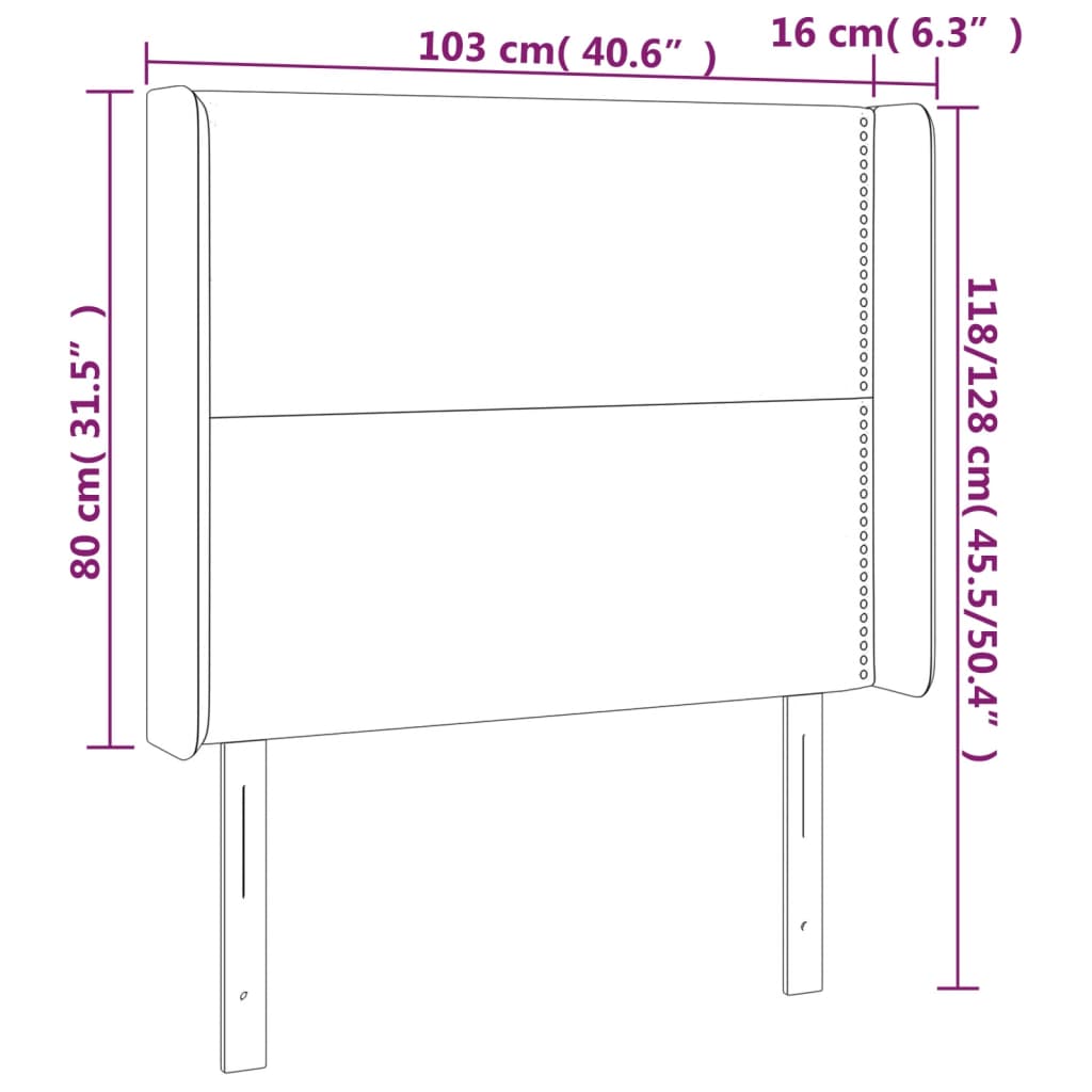 vidaXL Tăblie de pat cu LED, crem, 103x16x118/128 cm, textil