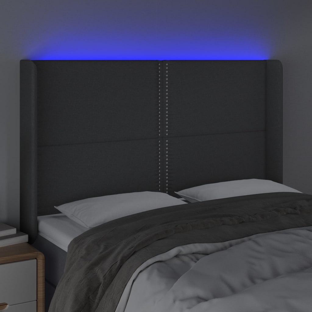 vidaXL Tăblie de pat cu LED, gri închis, 147x16x118/128 cm, textil vidaXL Tăblie de pat cu LED, gri închis, 147x16x118/128 cm, textil