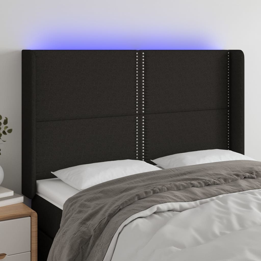 vidaXL Tăblie de pat cu LED, negru, 147x16x118/128 cm, textil vidaXL Tăblie de pat cu LED, negru, 147x16x118/128 cm, textil
