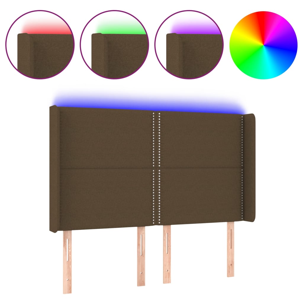 vidaXL Tăblie de pat cu LED, maro închis, 147x16x118/128 cm, textil vidaXL Tăblie de pat cu LED, maro închis, 147x16x118/128 cm, textil