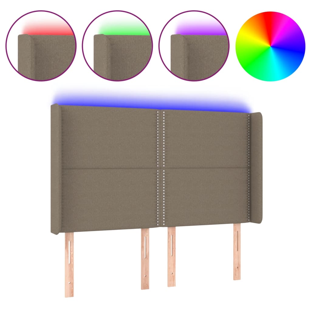 vidaXL Tăblie de pat cu LED, gri taupe, 147x16x118/128 cm, textil vidaXL Tăblie de pat cu LED, gri taupe, 147x16x118/128 cm, textil