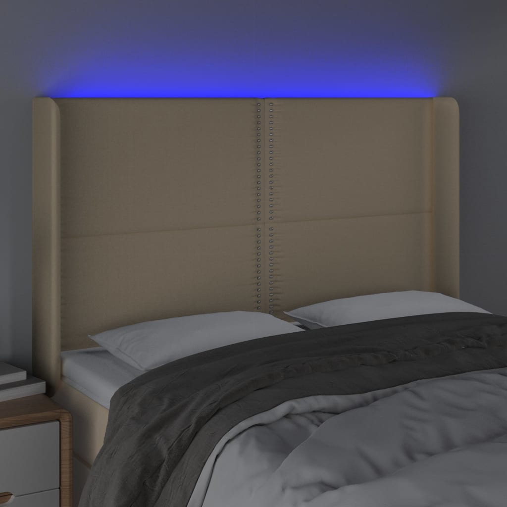 vidaXL Tăblie de pat cu LED, crem, 147x16x118/128 cm, textil vidaXL Tăblie de pat cu LED, crem, 147x16x118/128 cm, textil