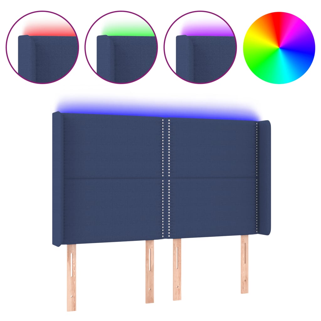 vidaXL Tăblie de pat cu LED, albastru, 147x16x118/128 cm, textil vidaXL Tăblie de pat cu LED, albastru, 147x16x118/128 cm, textil