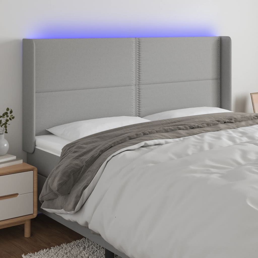 vidaXL Tăblie de pat cu LED, gri deschis, 163x16x118/128 cm, textil vidaXL Tăblie de pat cu LED, gri deschis, 163x16x118/128 cm, textil