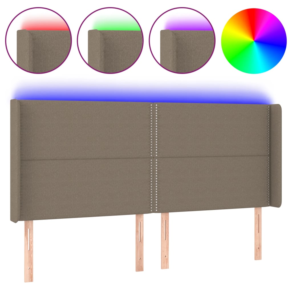 vidaXL Tăblie de pat cu LED, gri taupe, 183x16x118/128 cm, textil vidaXL Tăblie de pat cu LED, gri taupe, 183x16x118/128 cm, textil