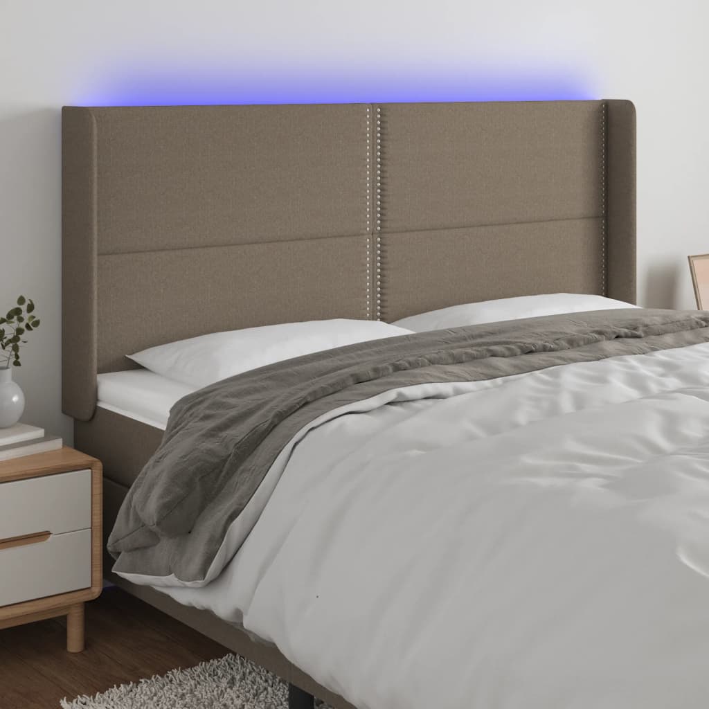 vidaXL Tăblie de pat cu LED, gri taupe, 183x16x118/128 cm, textil vidaXL Tăblie de pat cu LED, gri taupe, 183x16x118/128 cm, textil