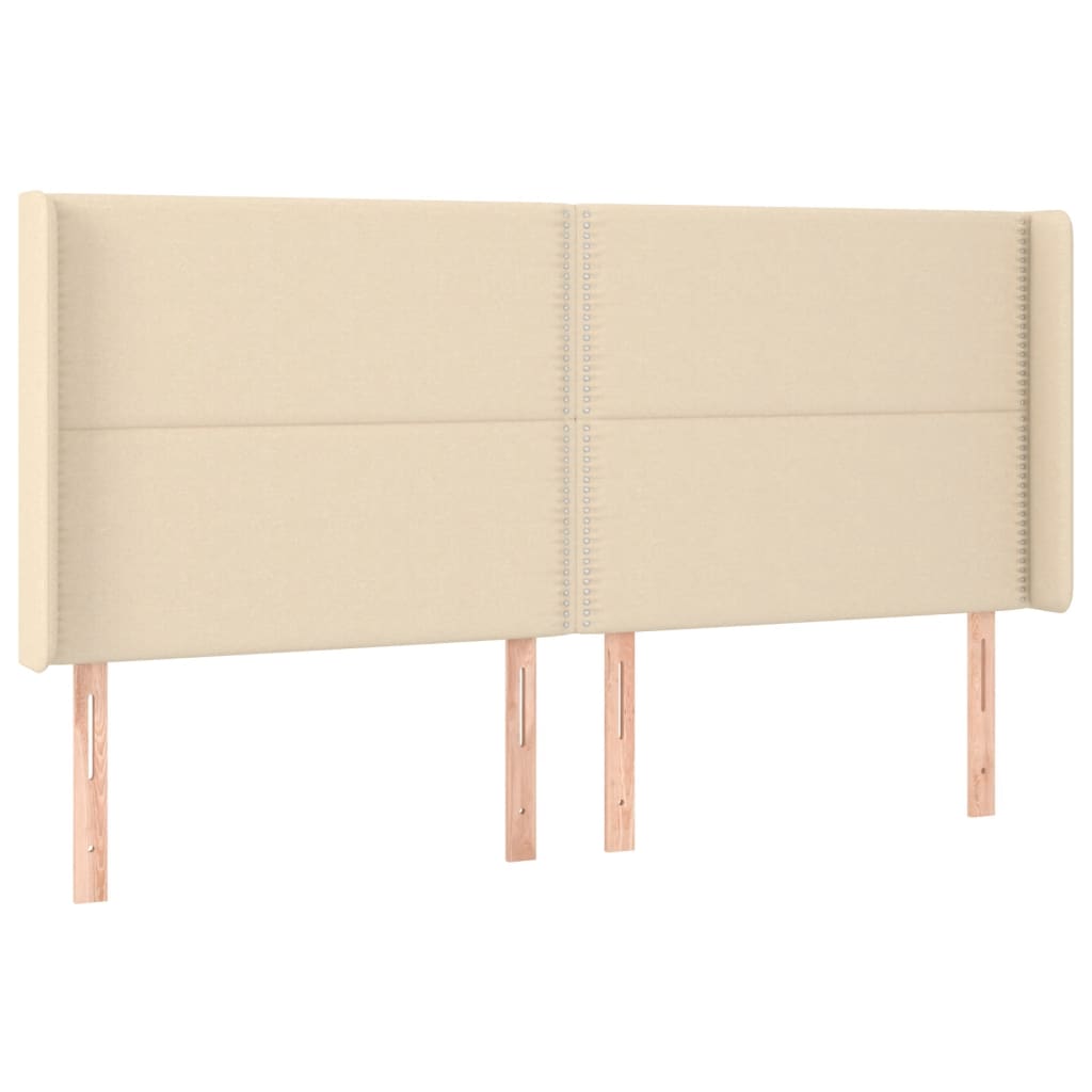vidaXL Tăblie de pat cu LED, crem, 183x16x118/128 cm, textil