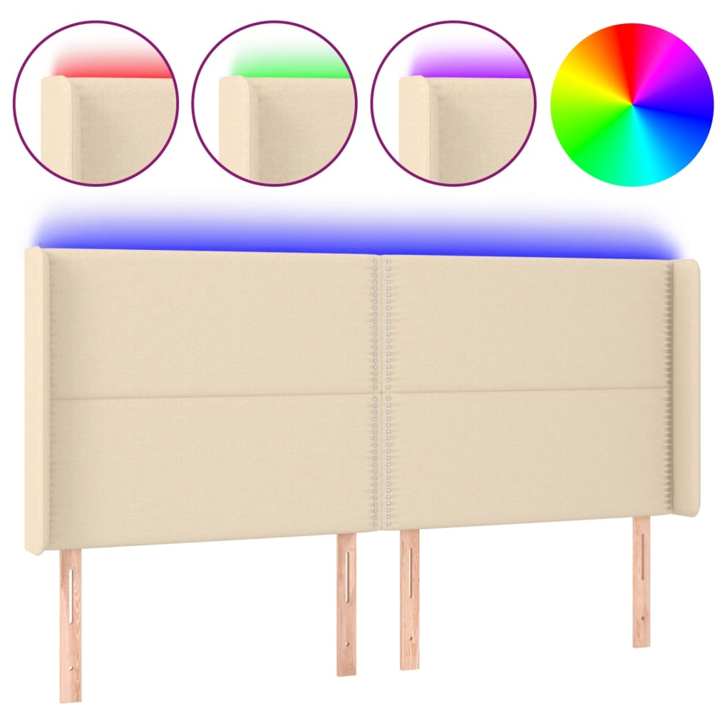 vidaXL Tăblie de pat cu LED, crem, 203x16x118/128 cm, textil