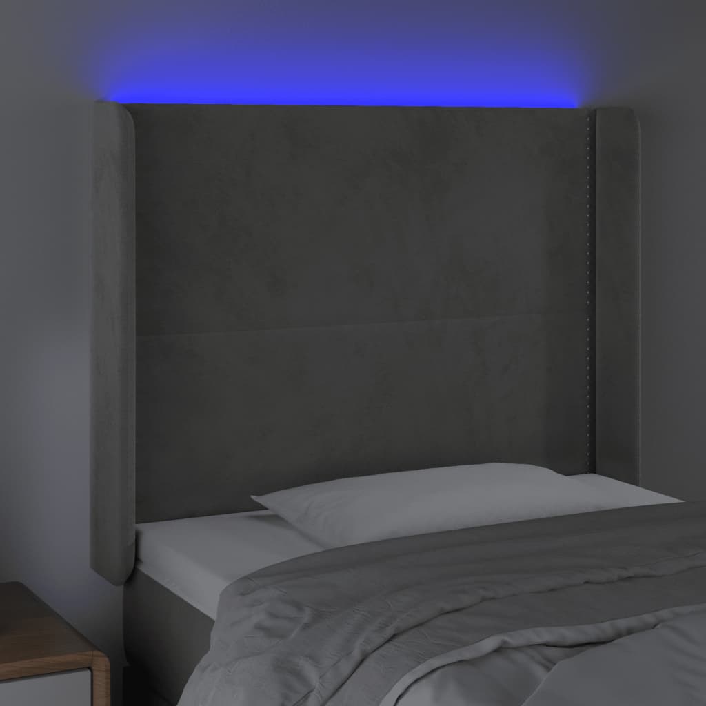 vidaXL Tăblie de pat cu LED, gri deschis, 83x16x118/128 cm, catifea vidaXL Tăblie de pat cu LED, gri deschis, 83x16x118/128 cm, catifea