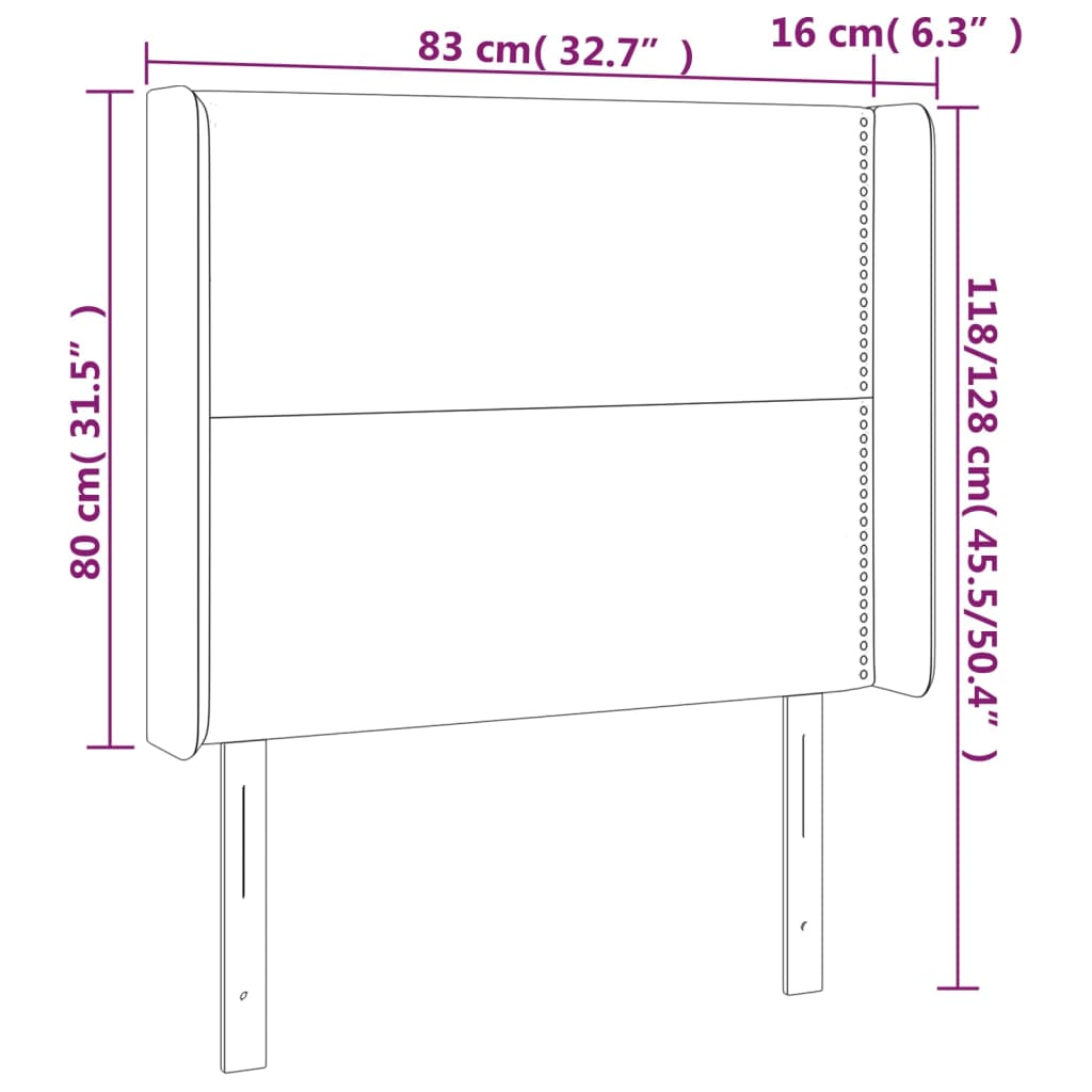 vidaXL Tăblie de pat cu LED, albastru închis, 83x16x118/128cm, catifea