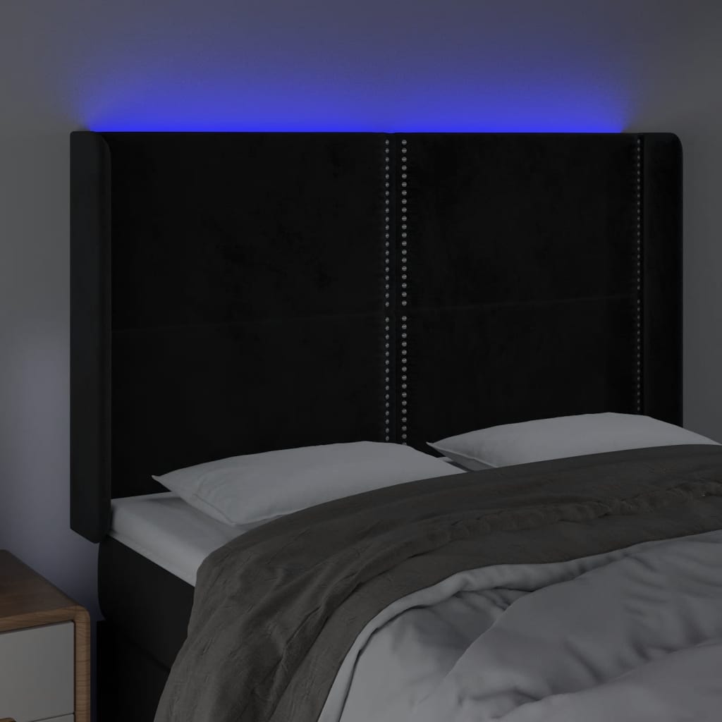 vidaXL Tăblie de pat cu LED, negru, 147x16x118/128 cm, catifea vidaXL Tăblie de pat cu LED, negru, 147x16x118/128 cm, catifea