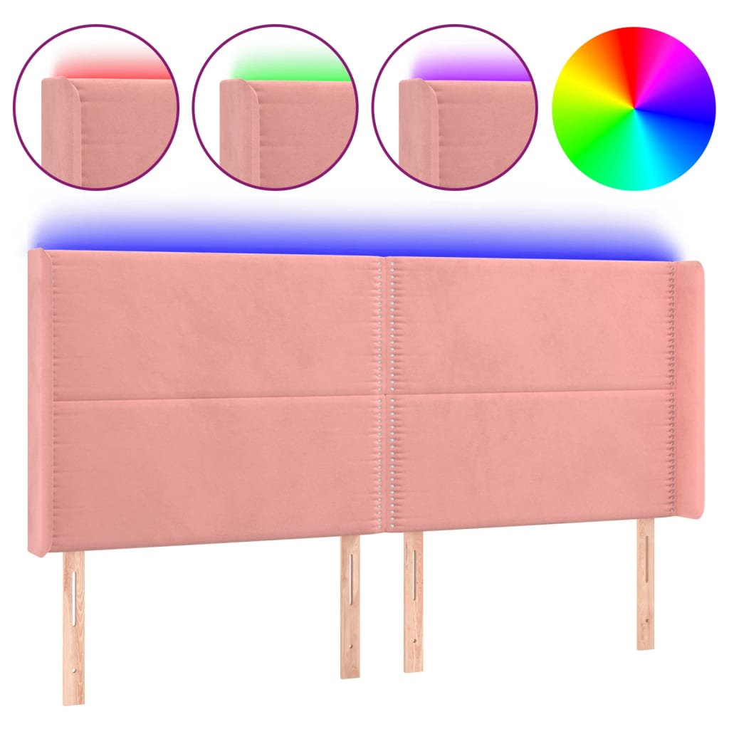 vidaXL Tăblie de pat cu LED, roz, 163x16x118/128 cm, catifea vidaXL Tăblie de pat cu LED, roz, 163x16x118/128 cm, catifea