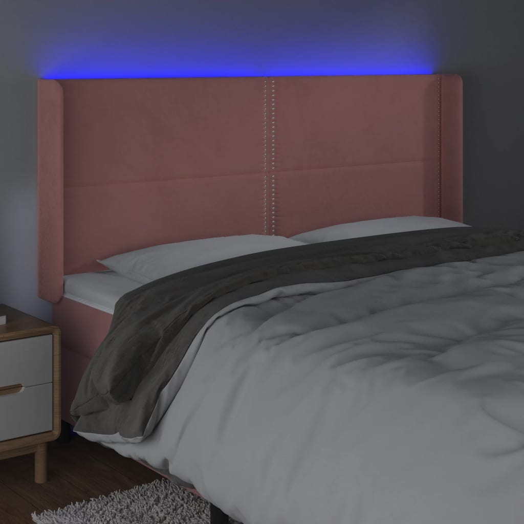 vidaXL Tăblie de pat cu LED, roz, 163x16x118/128 cm, catifea vidaXL Tăblie de pat cu LED, roz, 163x16x118/128 cm, catifea