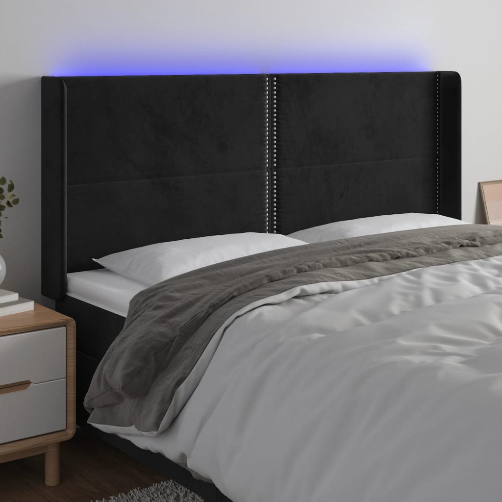 vidaXL Tăblie de pat cu LED, negru, 183x16x118/128 cm, catifea vidaXL Tăblie de pat cu LED, negru, 183x16x118/128 cm, catifea