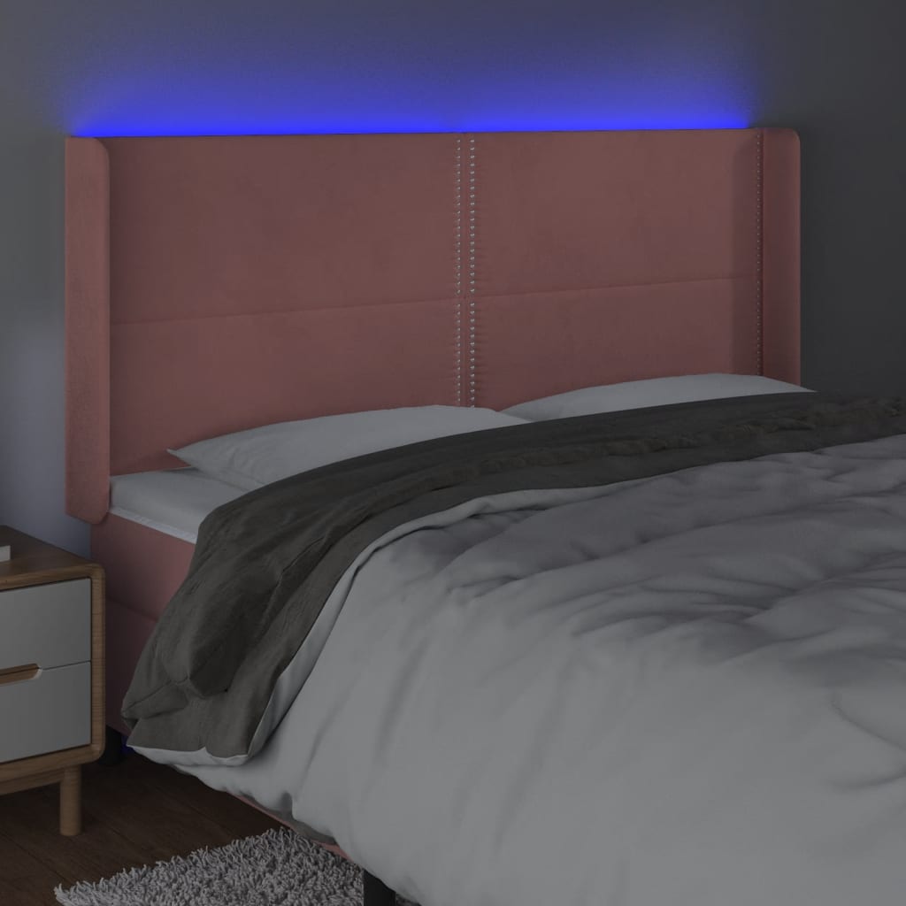 vidaXL Tăblie de pat cu LED, roz, 183x16x118/128 cm, catifea