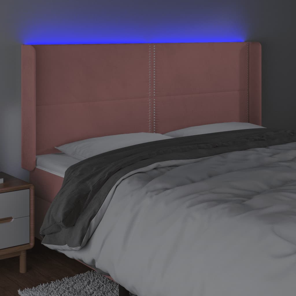 vidaXL Tăblie de pat cu LED, roz, 203x16x118/128 cm, catifea
