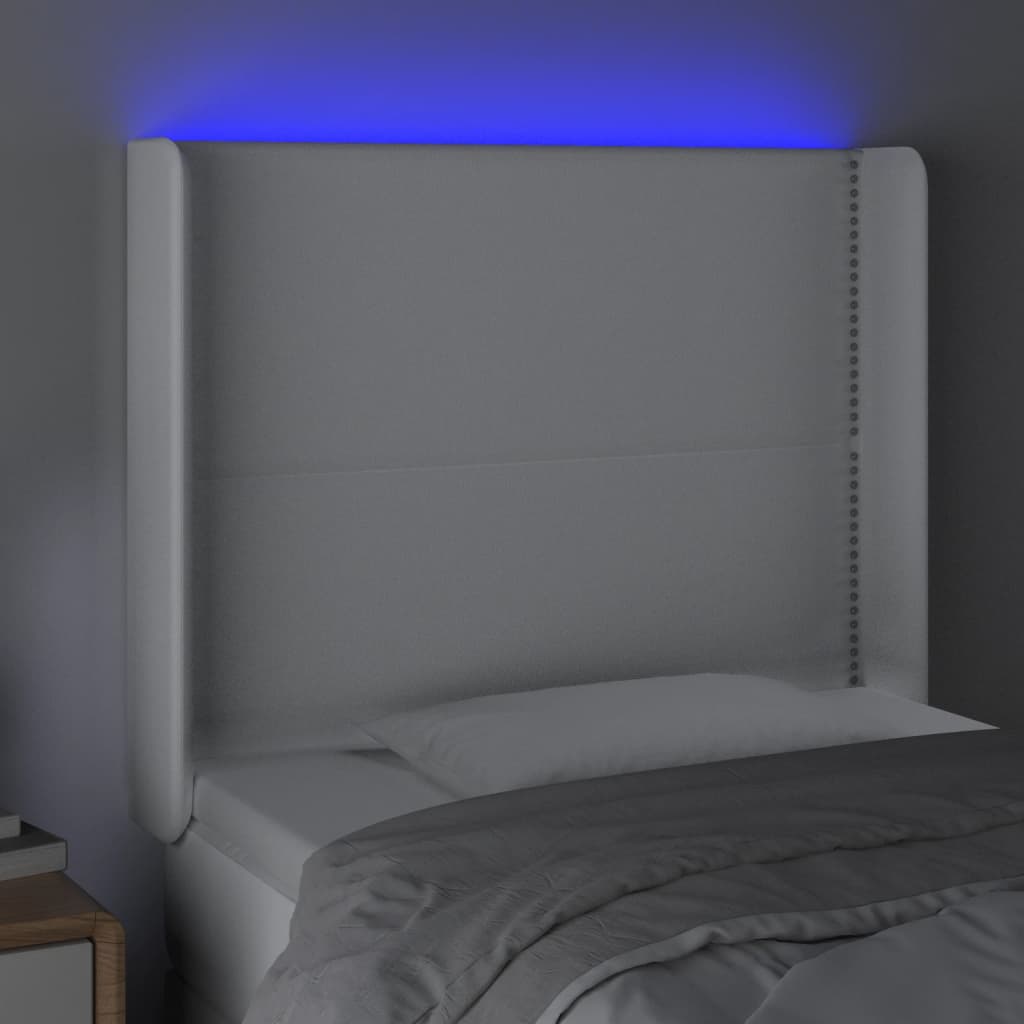 vidaXL Tăblie de pat cu LED, alb, 83x16x118/128 cm, piele ecologică