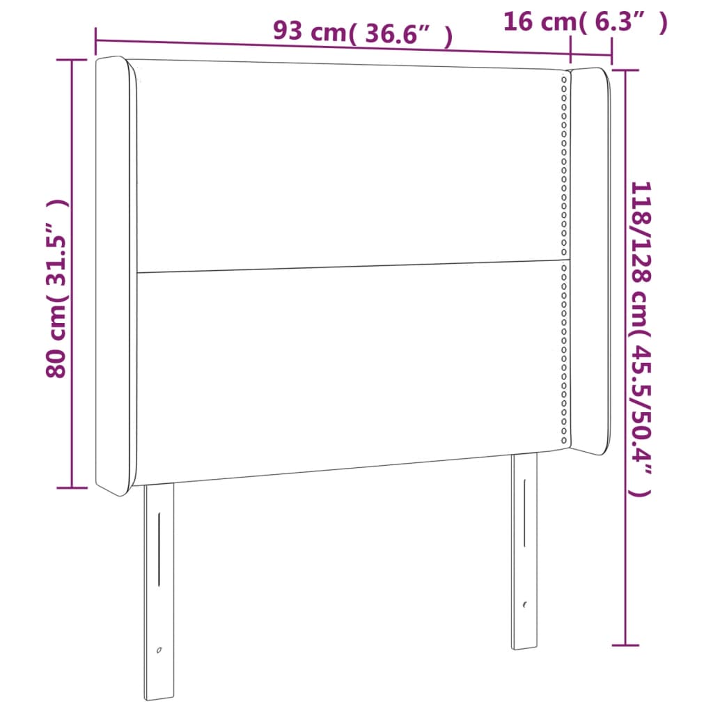 vidaXL Tăblie de pat cu LED, alb, 93x16x118/128 cm, piele ecologică