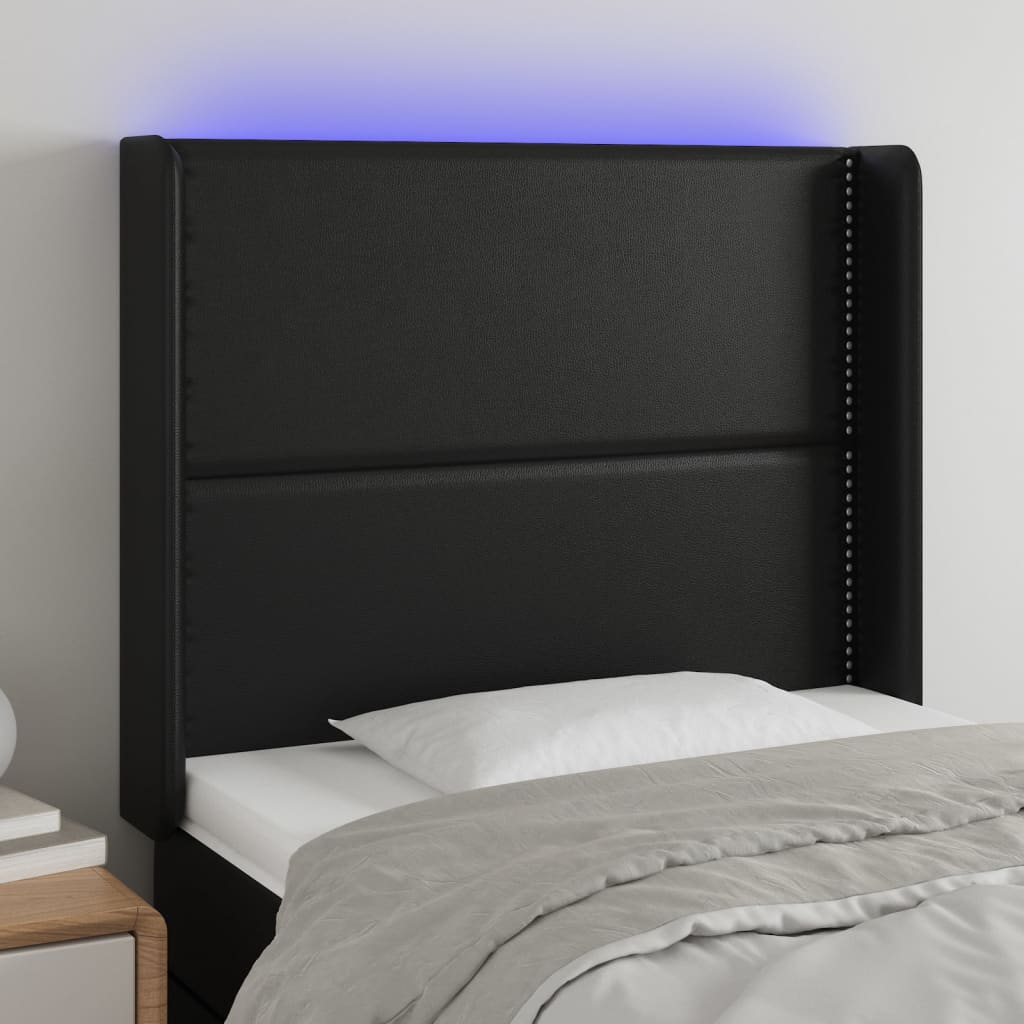 vidaXL Tăblie de pat cu LED, negru, 103x16x118/128 cm, piele ecologică vidaXL Tăblie de pat cu LED, negru, 103x16x118/128 cm, piele ecologică