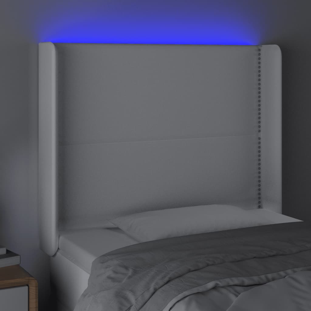 vidaXL Tăblie de pat cu LED, alb, 103x16x118/128 cm, piele ecologică vidaXL Tăblie de pat cu LED, alb, 103x16x118/128 cm, piele ecologică