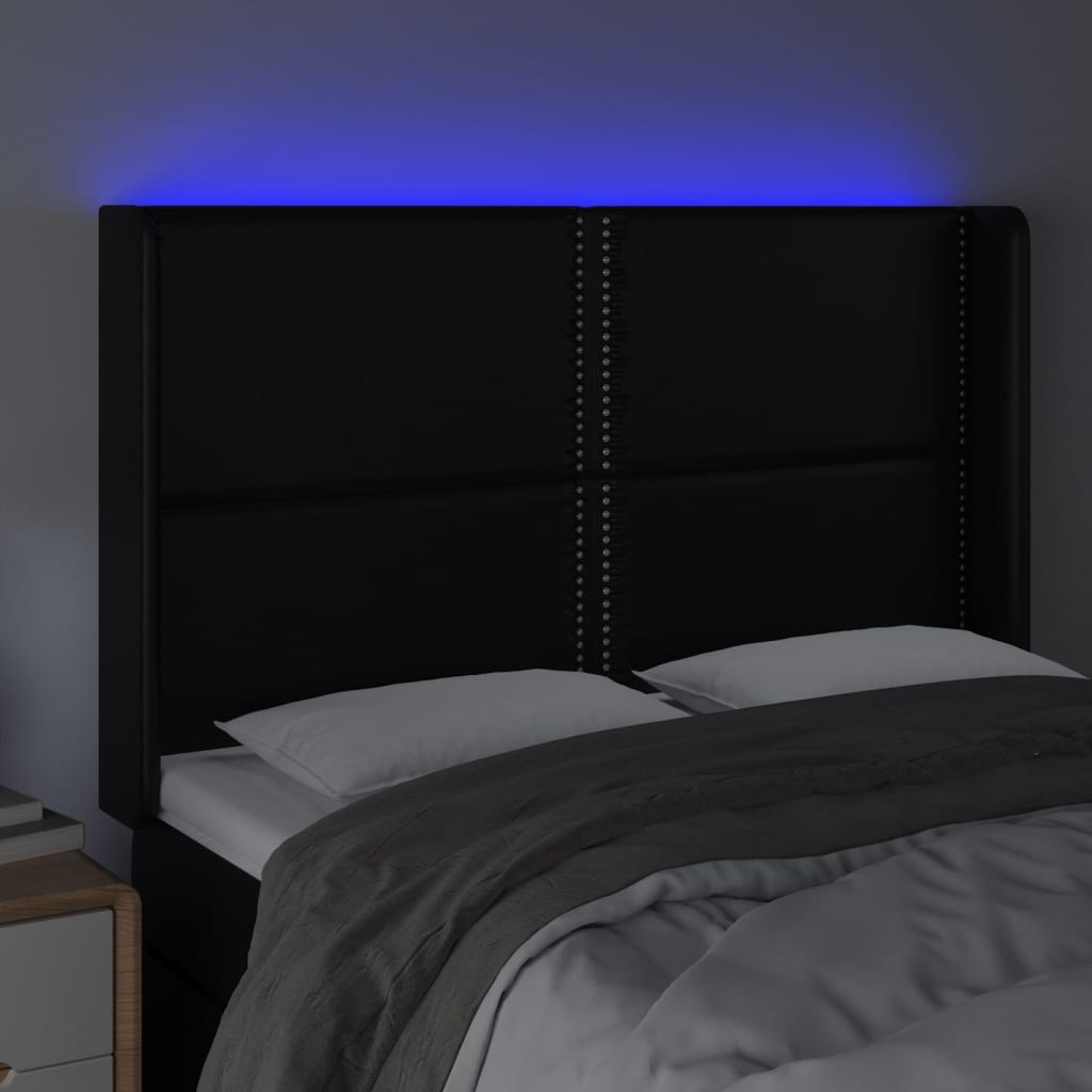vidaXL Tăblie de pat cu LED, negru, 147x16x118/128 cm, piele ecologică vidaXL Tăblie de pat cu LED, negru, 147x16x118/128 cm, piele ecologică