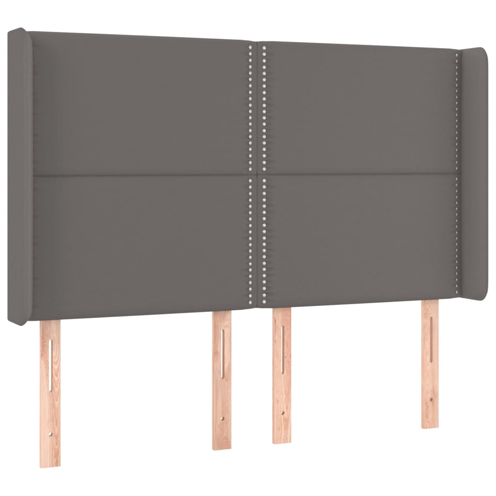 vidaXL Tăblie de pat cu LED, gri, 147x16x118/128 cm, piele ecologică vidaXL Tăblie de pat cu LED, gri, 147x16x118/128 cm, piele ecologică